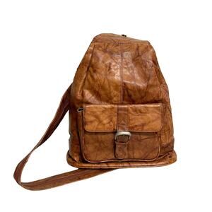 East West Vintage Cow Hide Leather Backpack Sling Y2K Travel Bag